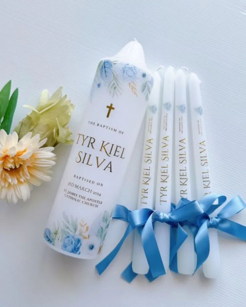 Blue Green Baptism Candle | Tyr