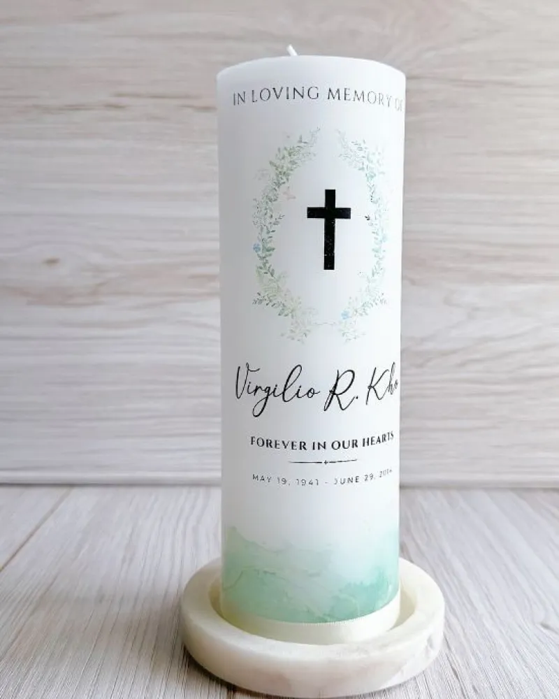 Green Floral Memorial Candle