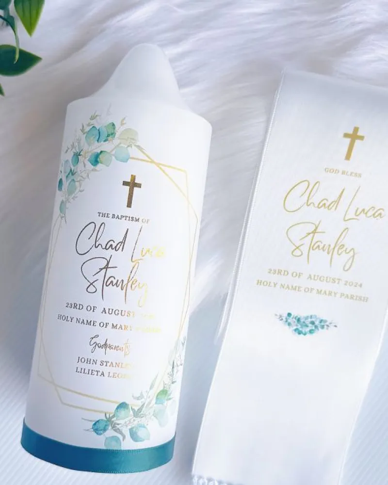 Green Leaf Baptism Candle