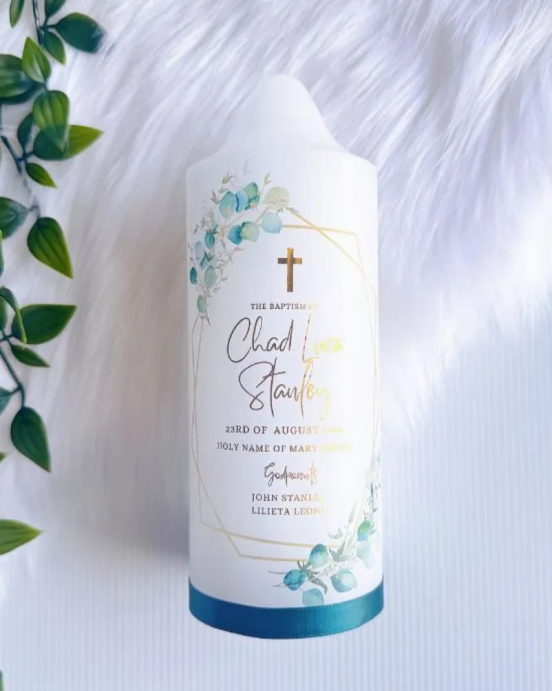 Green Leaf Baptism Candle