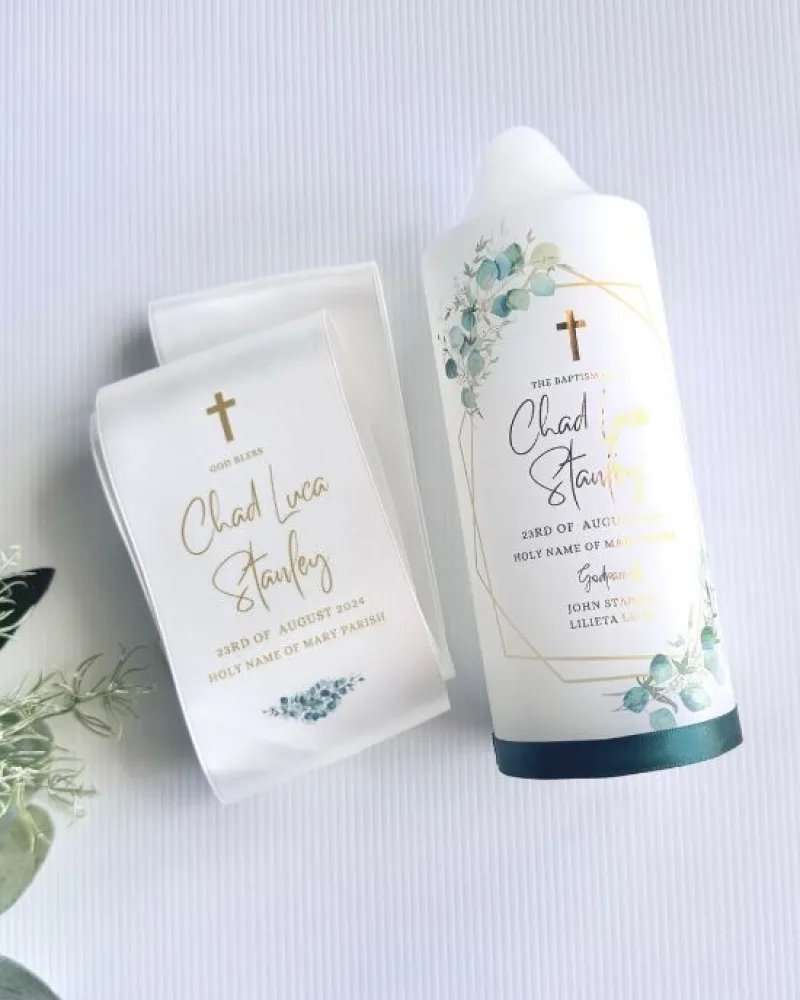 Green Leaf Baptism Candle