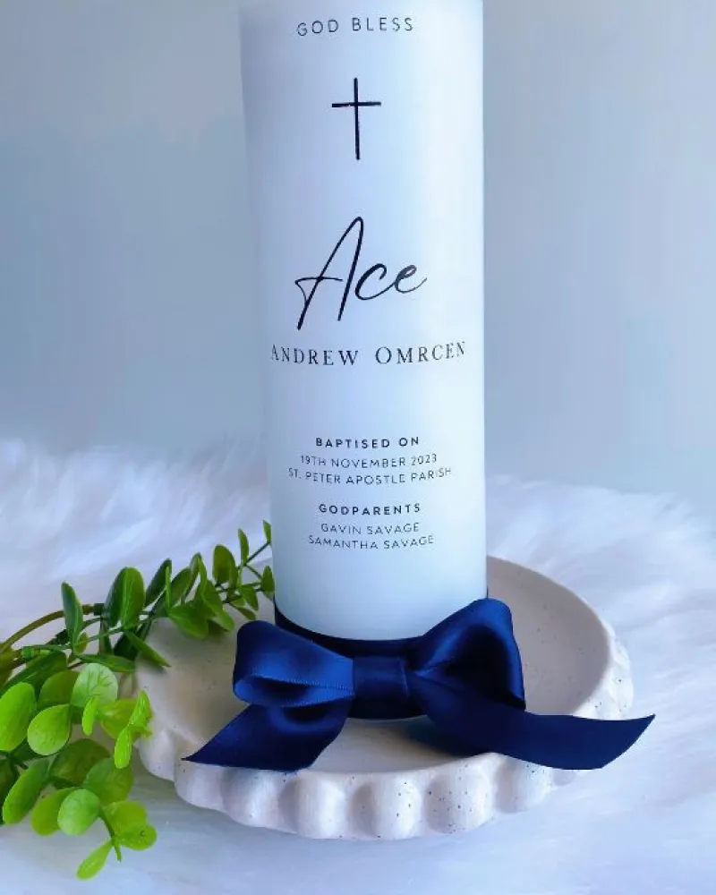 Minimalist Baptism Candle | Ace