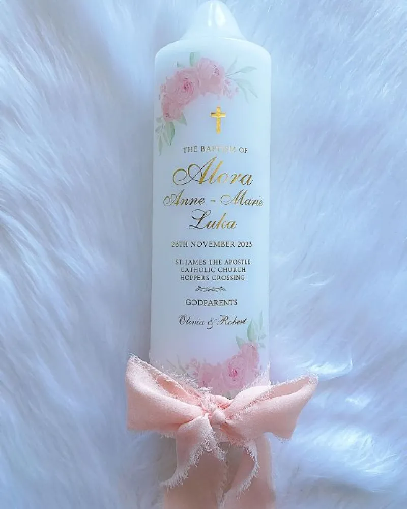 Pretty Pink Baptism Candle