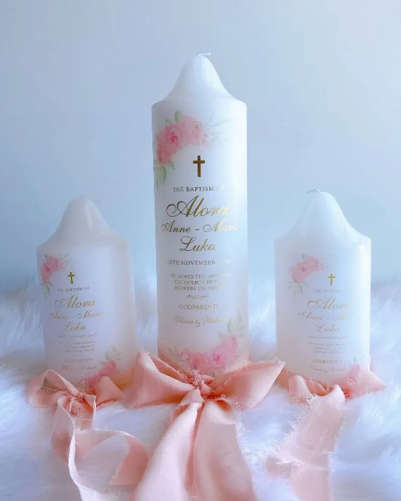 Pretty Pink Baptism Candle