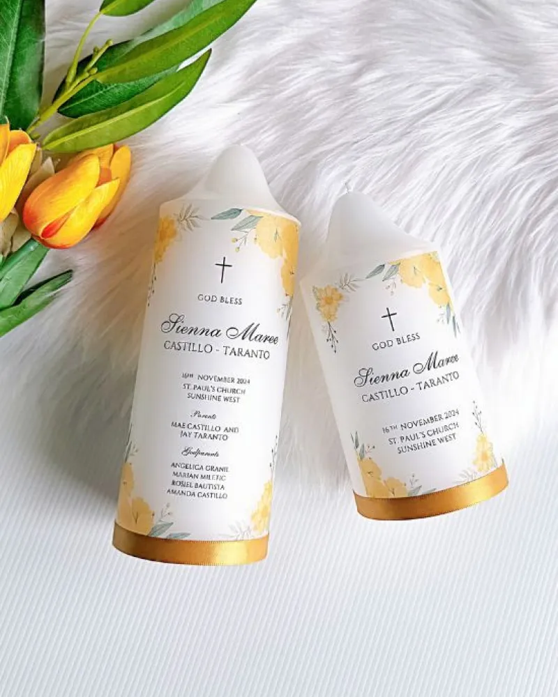 Yellow Floral Baptism Candle | Sienna