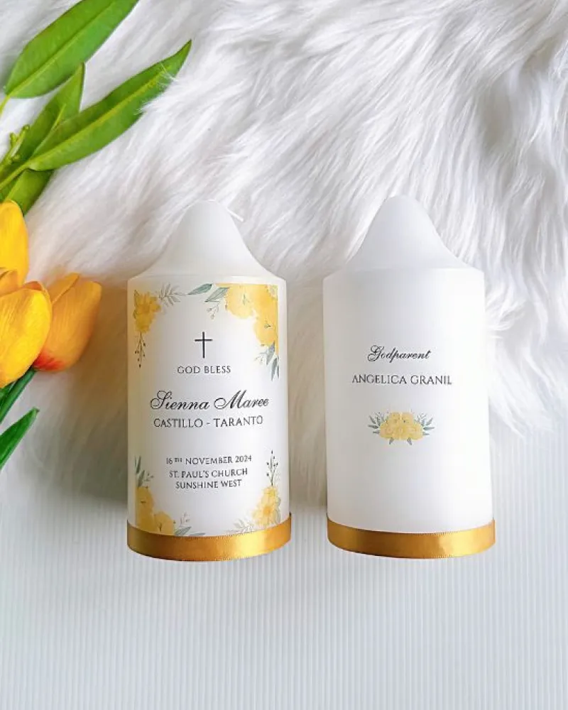 Yellow Floral Baptism Candle | Sienna