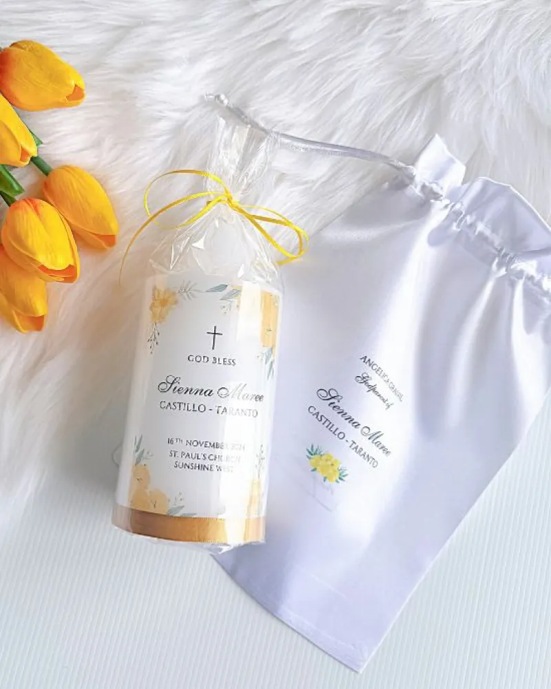 Yellow Floral Baptism Candle | Sienna