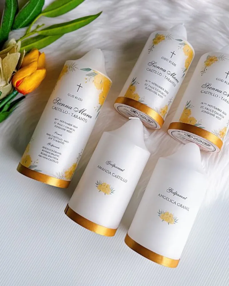 Yellow Floral Baptism Candle | Sienna