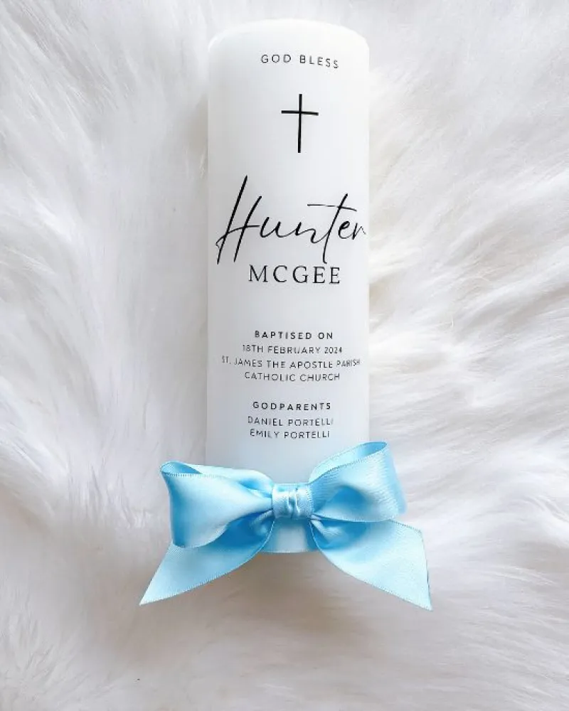 Minimalist Blue Baptism Candle