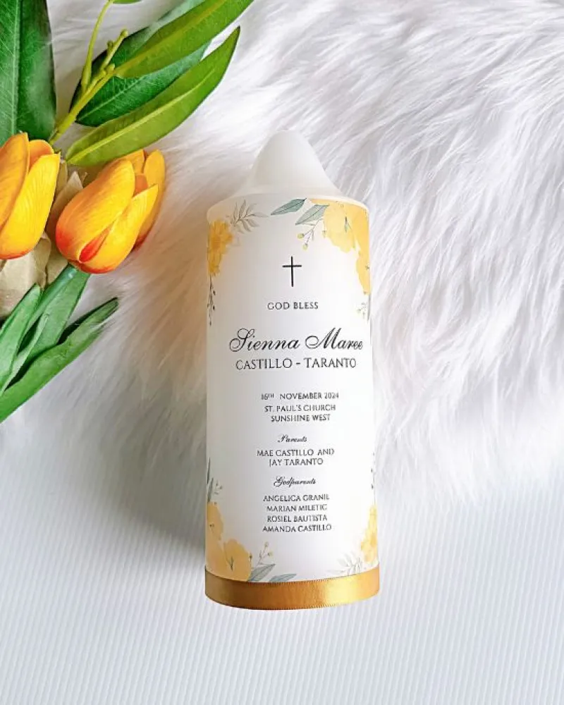 Baptism Candle Yellow Design