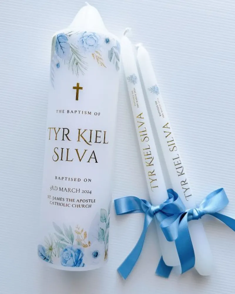 Blue Green Baptism Candle | Tyr - Image 4