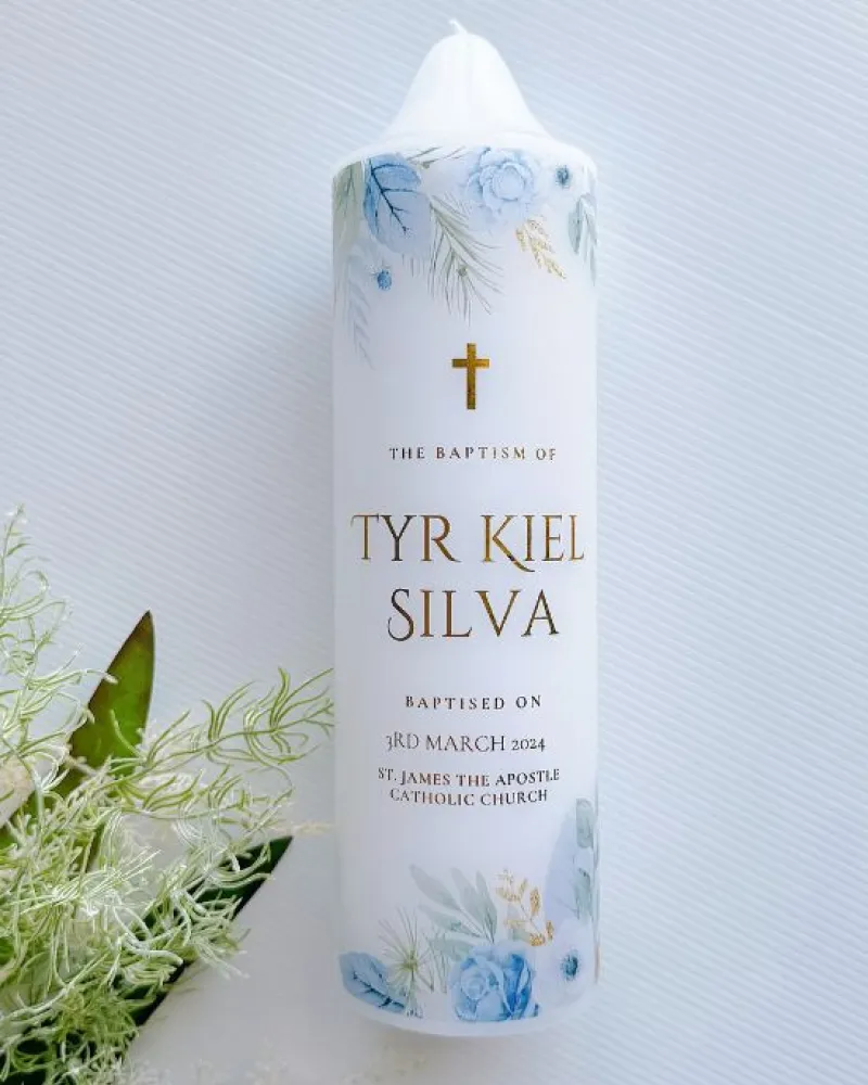 Blue Green Baptism Candle | Tyr - Image 1