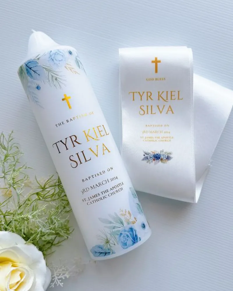 Blue Green Baptism Candle | Tyr - Image 2