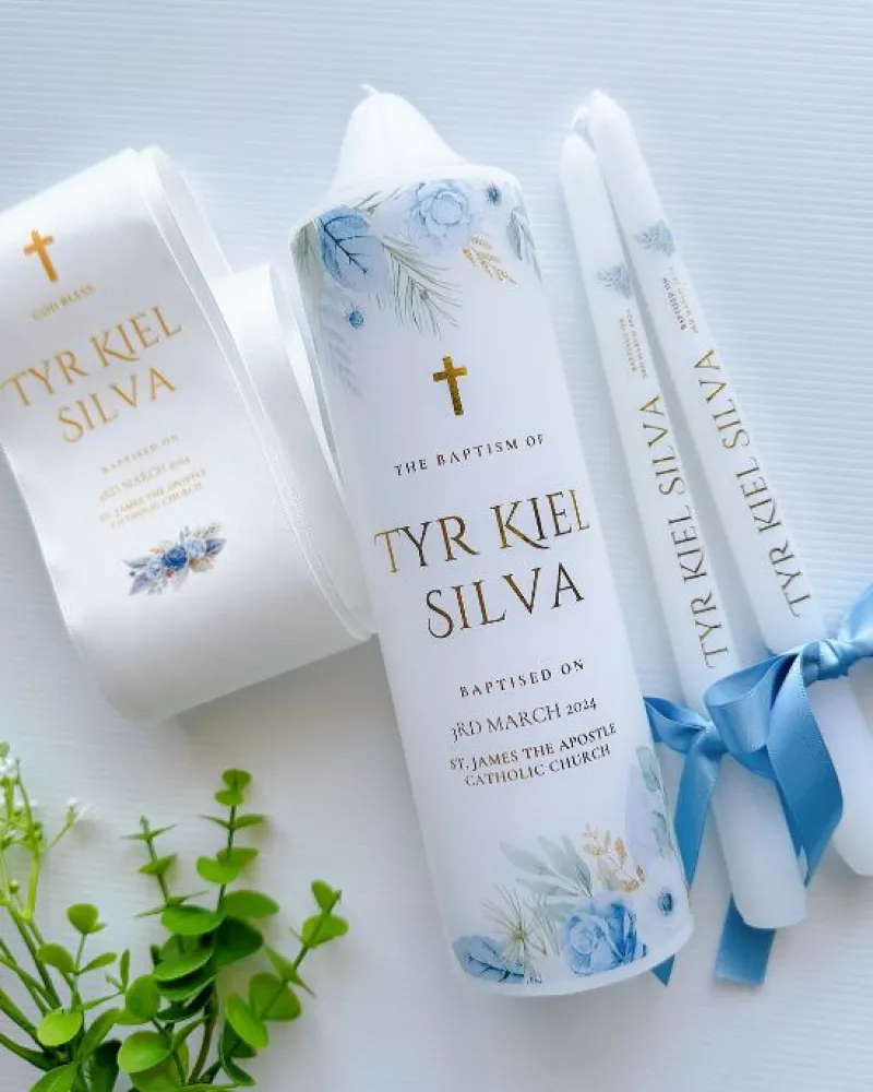 Blue Green Baptism Candle | Tyr - Image 3