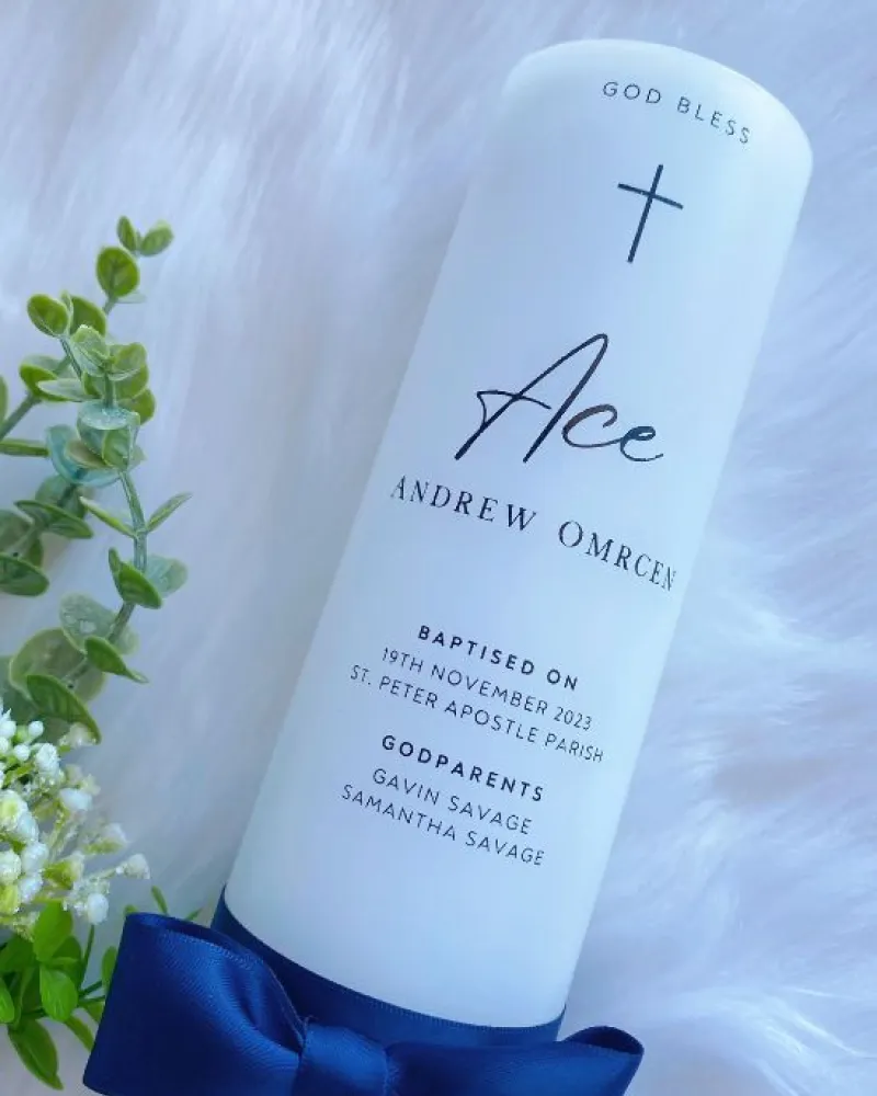 Minimalist Baptism Candle | Ace