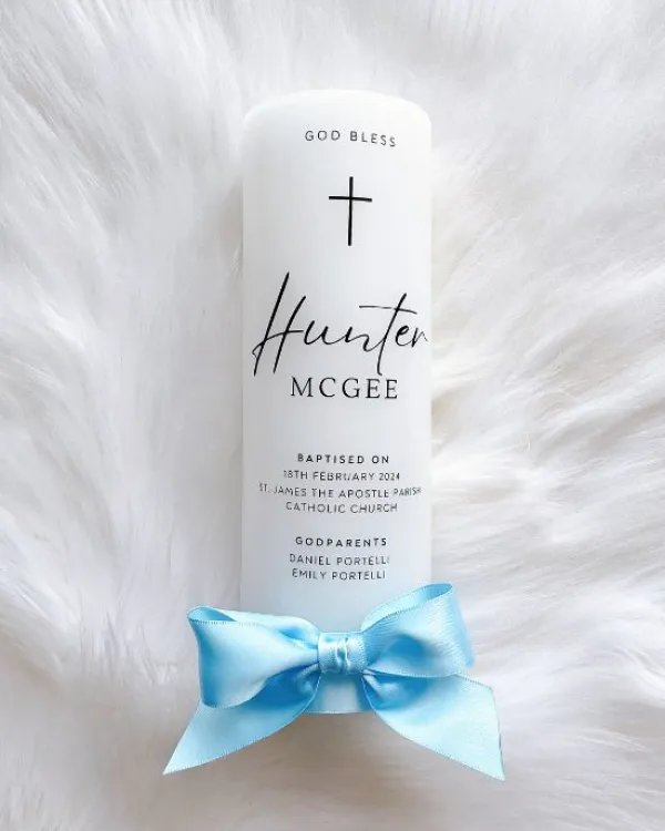 Minimalist Blue Baptism Candle