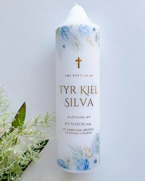 Blue Green Baptism Candle | Tyr - Image 1