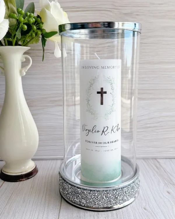 Green Floral Memorial Candle