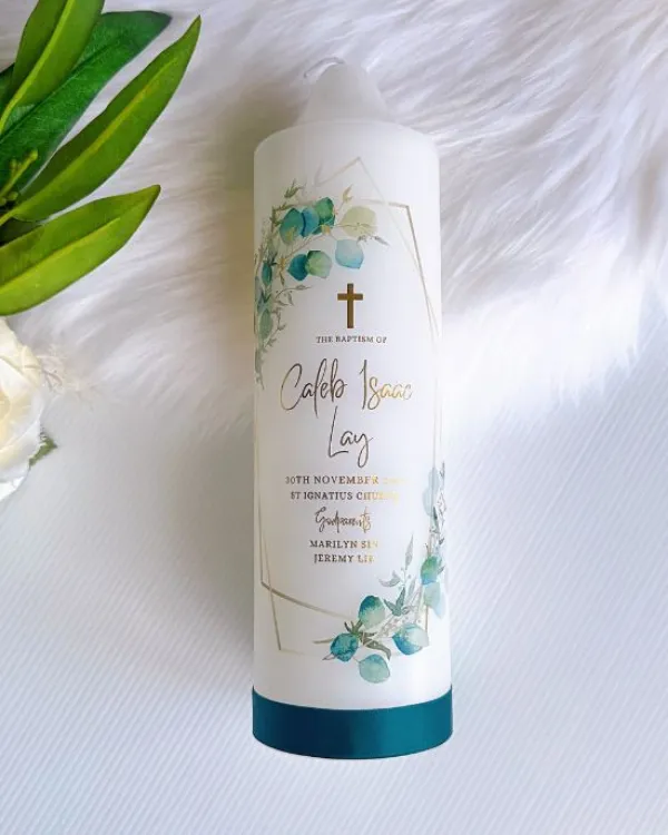 Green Leaf Baptism Candle - Image 1