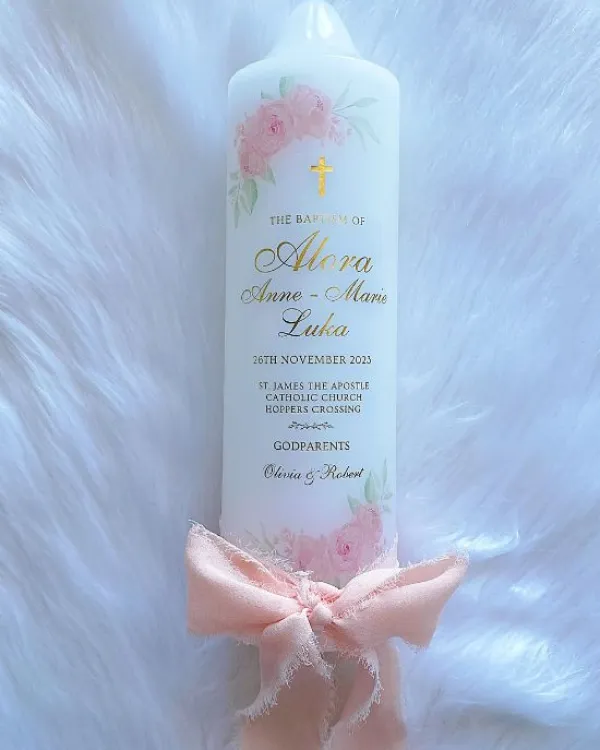 Pretty Pink Baptism Candle