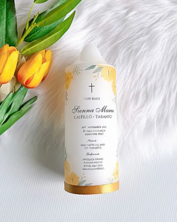 Yellow Floral Baptism Candle | Sienna - Image 1